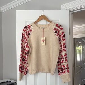 Cabi Cream and Red Women's Sweater